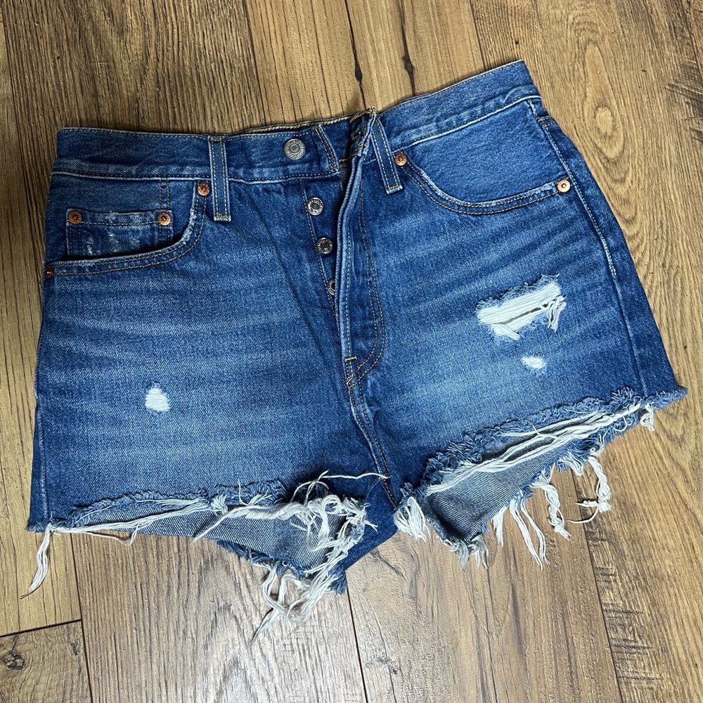 Levi's Blue Distressed Jean Shorts
